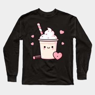 Kawaii Strawberry and Vanilla Ice Cream with Hearts | Cute Kawaii Food Art Long Sleeve T-Shirt